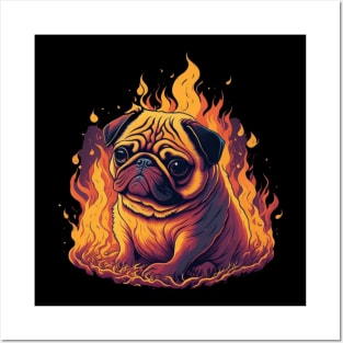 Fire pug Posters and Art